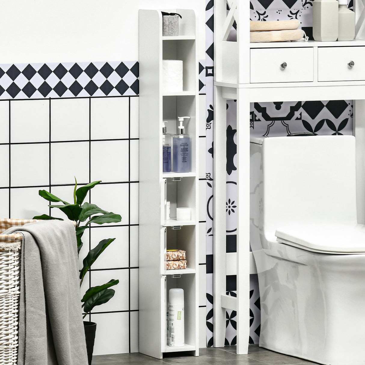 easycomfort easycomfort colonna bagno con mensole e armadietti mobile alto salvaspazio in legno 15x17x120cm bianco