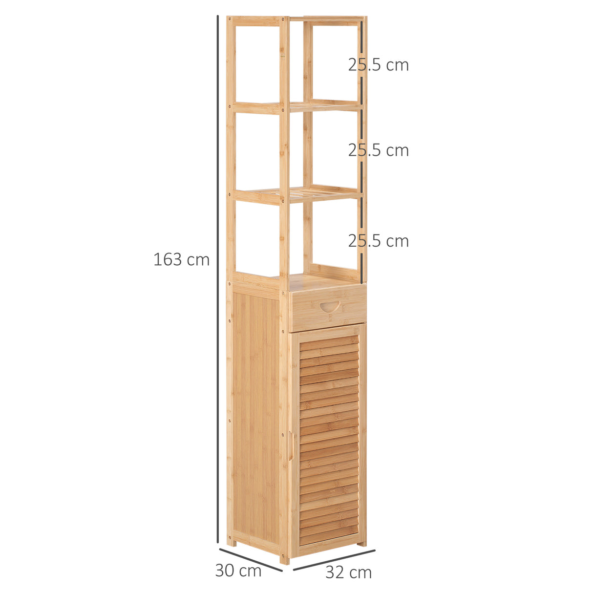 easycomfort easycomfort mobile bagno alto in bambu con 3 ripiani aperti un cassetto e un armadietto 32x30x163 cm color legno