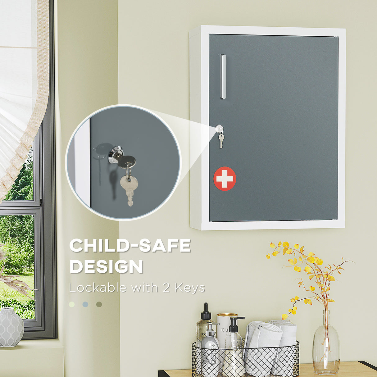 easycomfort easycomfort armadietto medicinali con 3 ripiani e blocco con chiavi in acciaio 40x15x53 5cm bianco e grigio