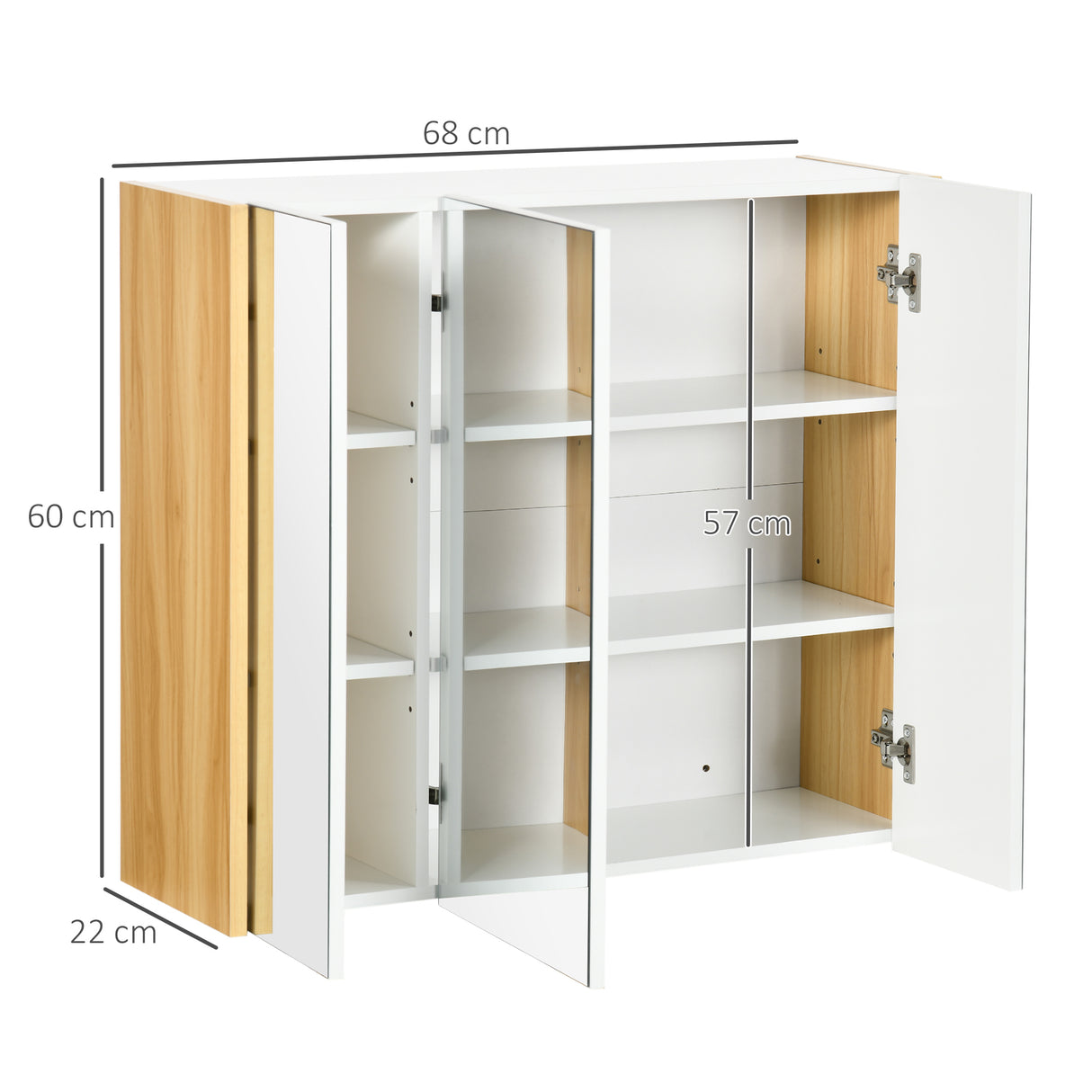 easycomfort easycomfort armadietto specchiera bagno a 3 ante con mensole regolabili 68x22x60cm bianco