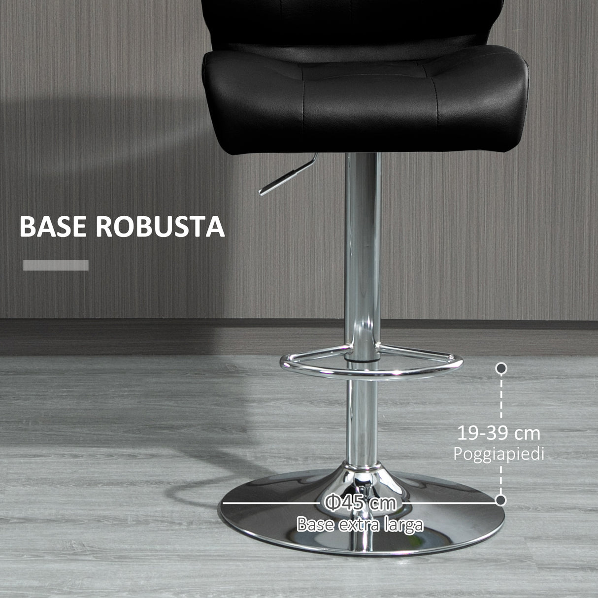 easycomfort easycomfort set 2 sgabelli da bar girevoli e imbottiti in pelle pu nera con schienale e poggiapiedi altezza regolabile per cucina o pub 50x55 5x93 114cm