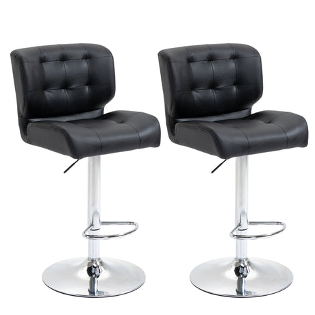 easycomfort easycomfort set 2 sgabelli da bar girevoli e imbottiti in pelle pu nera con schienale e poggiapiedi altezza regolabile per cucina o pub 50x55 5x93 114cm