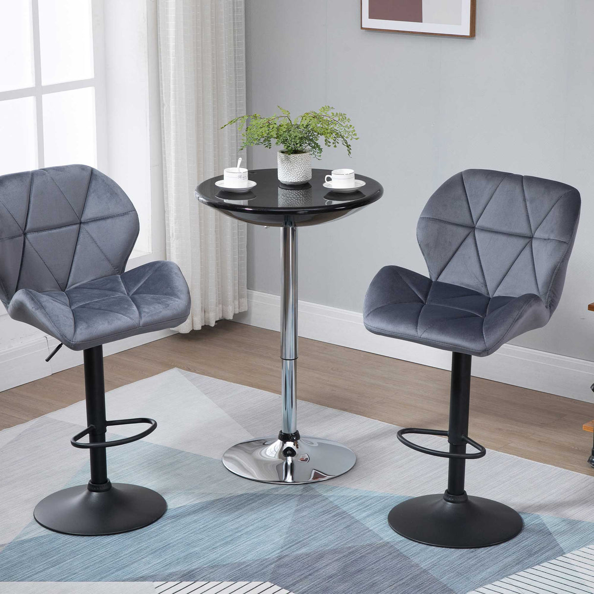 easycomfort easycomfort tavolo rotondo da bar con piano girevole altezza regolabile con leva a gas e base nero