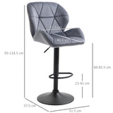 easycomfort easycomfort set 2 sgabelli da bar con altezza regolabile base in metallo seduta in velluto sgabelli cucina alti girevole con schienale e poggiapiedi 51 5x57 5x93 114 5cm grigio