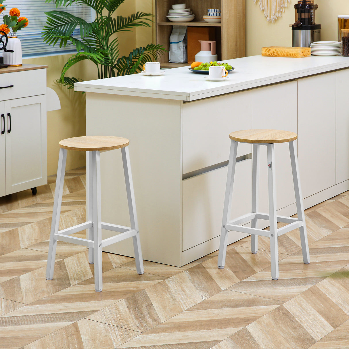 easycomfort easycomfort set 2 sgabelli da cucina in truciolato e acciaio con piano liscio e poggiapiedi 32 5x32 5x65 cm bianco e legno