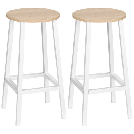 easycomfort easycomfort set 2 sgabelli da cucina in truciolato e acciaio con piano liscio e poggiapiedi 32 5x32 5x65 cm bianco e legno