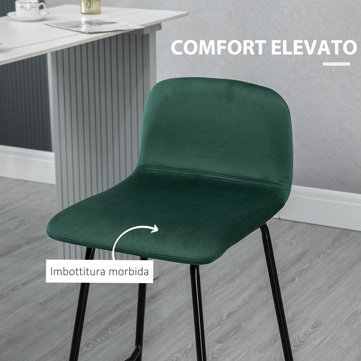 easycomfort easycomfort set 4 sgabelli alti con poggiapiedi per cucina e bar in poliestere vellutato acciaio e gommapiuma 40x45 5x94 cm