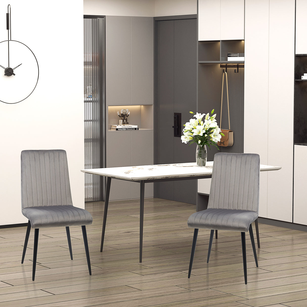 easycomfort easycomfort set 2 sedie da cucina imbottite e salvaspazio con gambe in acciaio 43x58x90 cm grigio e nero