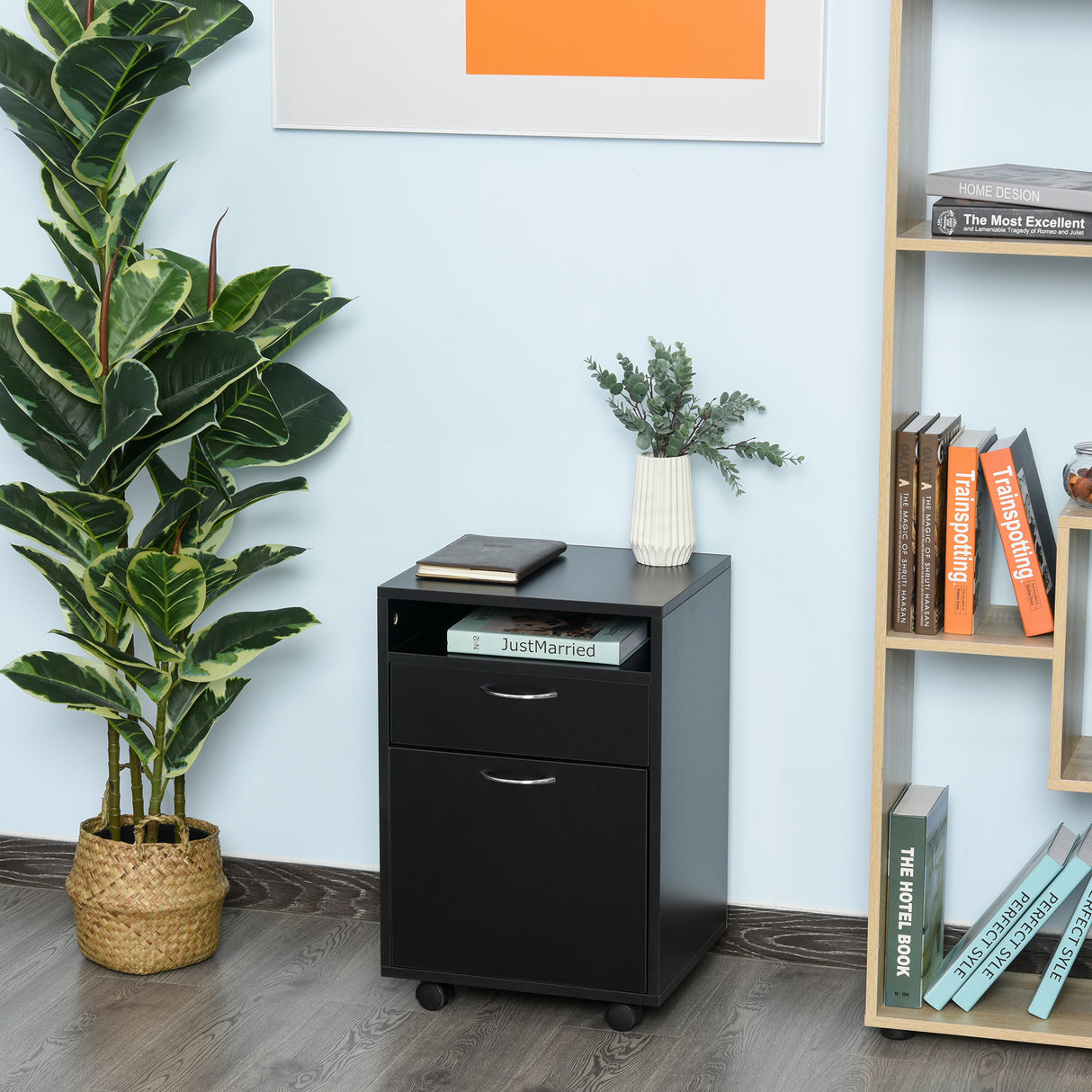 easycomfort easycomfort cassettiera portadocumenti da ufficio in legno nero con 2 cassetti 4 ruote ominidirezionali 40 x 35 x 60cm ean 8054111843461