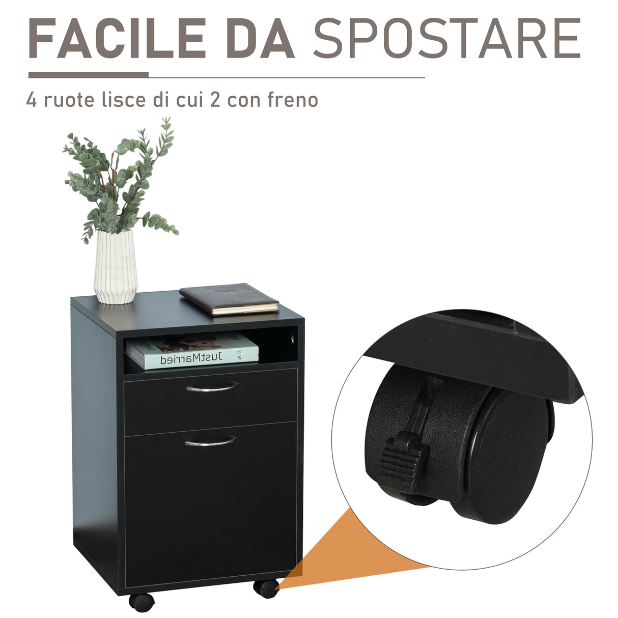 easycomfort easycomfort cassettiera portadocumenti da ufficio in legno nero con 2 cassetti 4 ruote ominidirezionali 40 x 35 x 60cm ean 8054111843461
