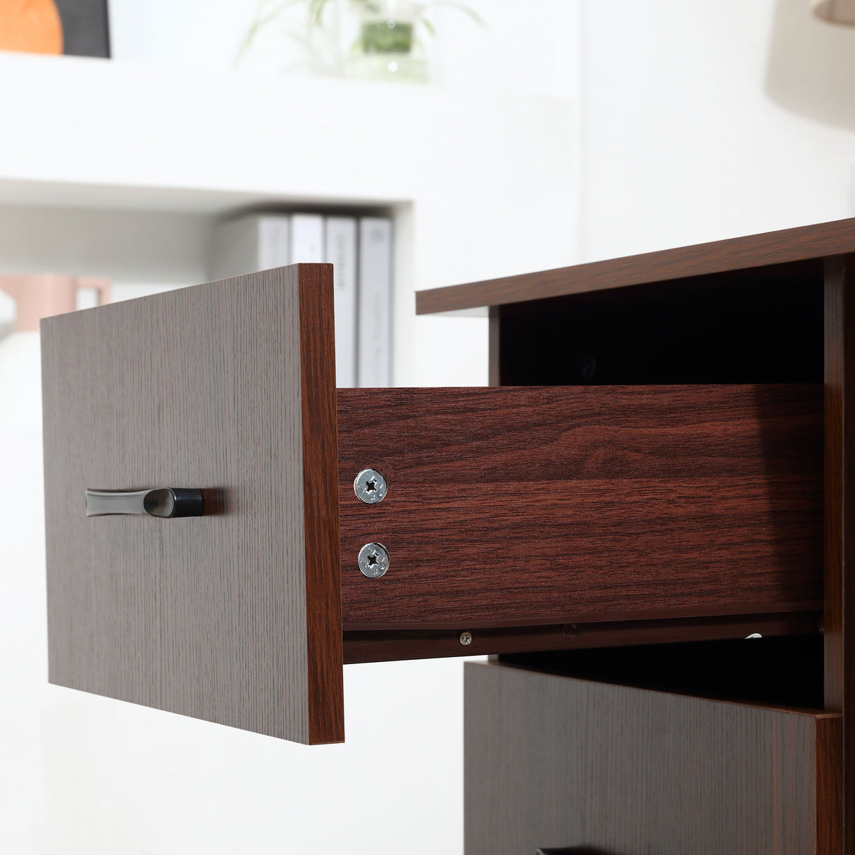 easycomfort easycomfort scrivania ufficio con 3 cassetti e 3 ripiani reversibili in legno 120x49x72cm noce