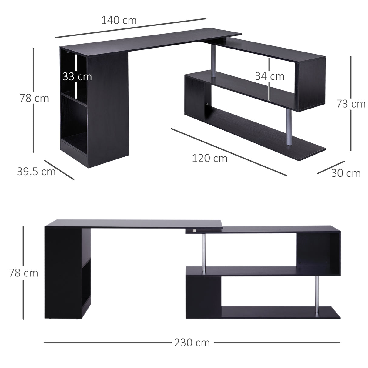 easycomfort easycomfort scrivania angolare per computer con scaffali girevole a 360forma l in legno ean 8054111846684