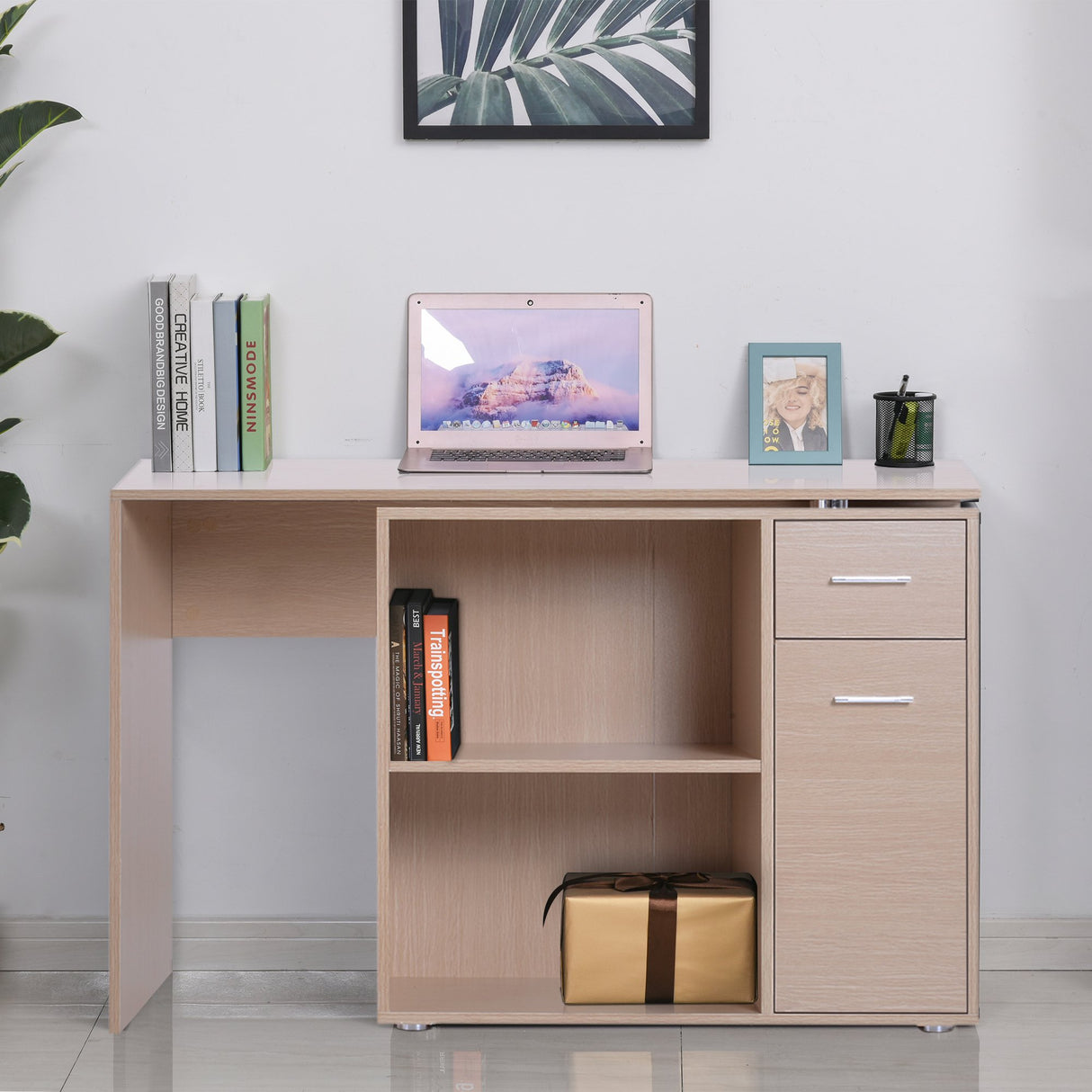easycomfort easycomfort scrivania moderna per computer girevole con 2 ripiani e 2 cassetti tavolo da pranzo in truciolato 117x82x74 cm color rovere e legno ean 8054111846110