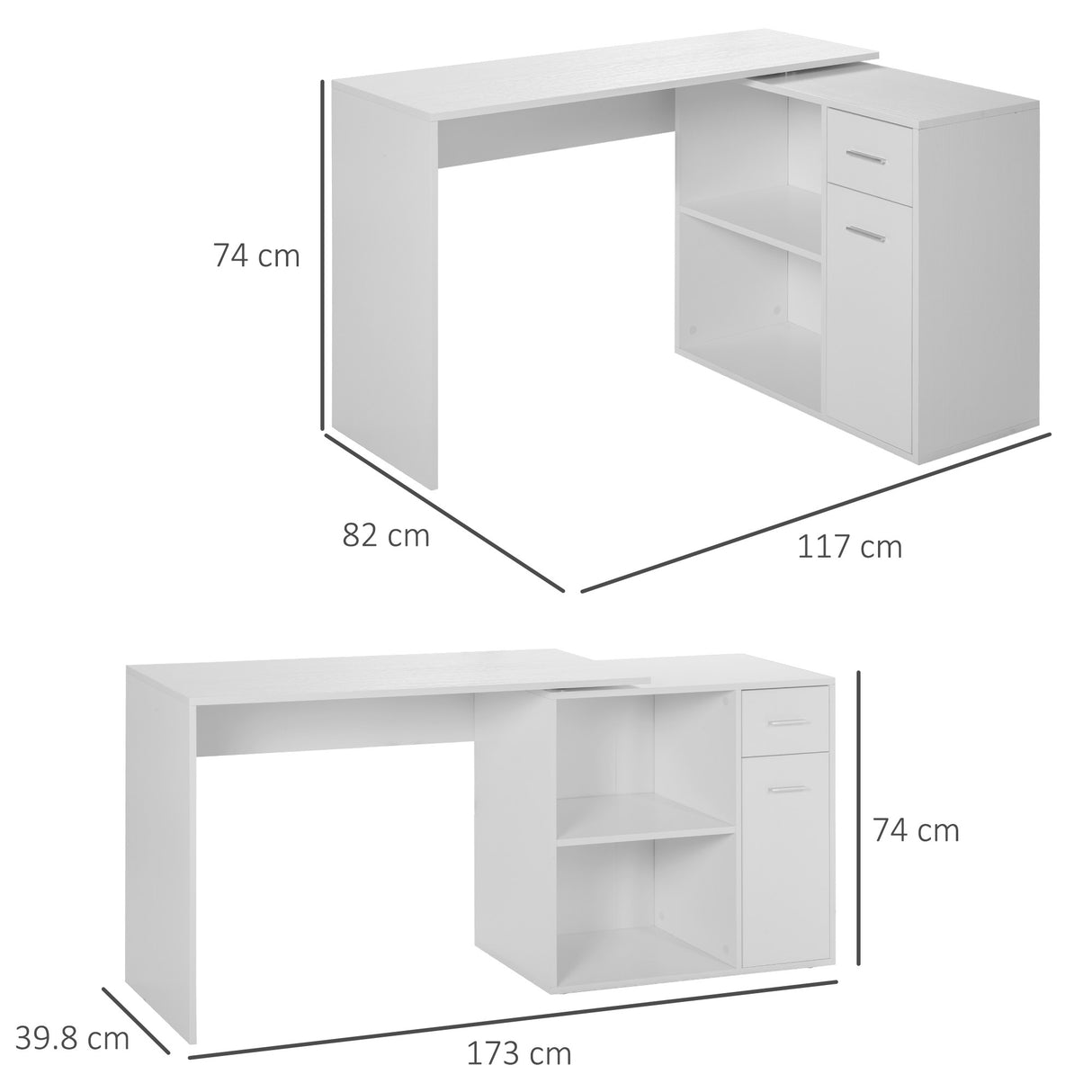 easycomfort easycomfort scrivania angolare con cassetti estraibile e scaffale girevole 360 bianca ean 8054111842532