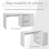 easycomfort easycomfort scrivania angolare con cassetti estraibile e scaffale girevole 360 bianca ean 8054111842532