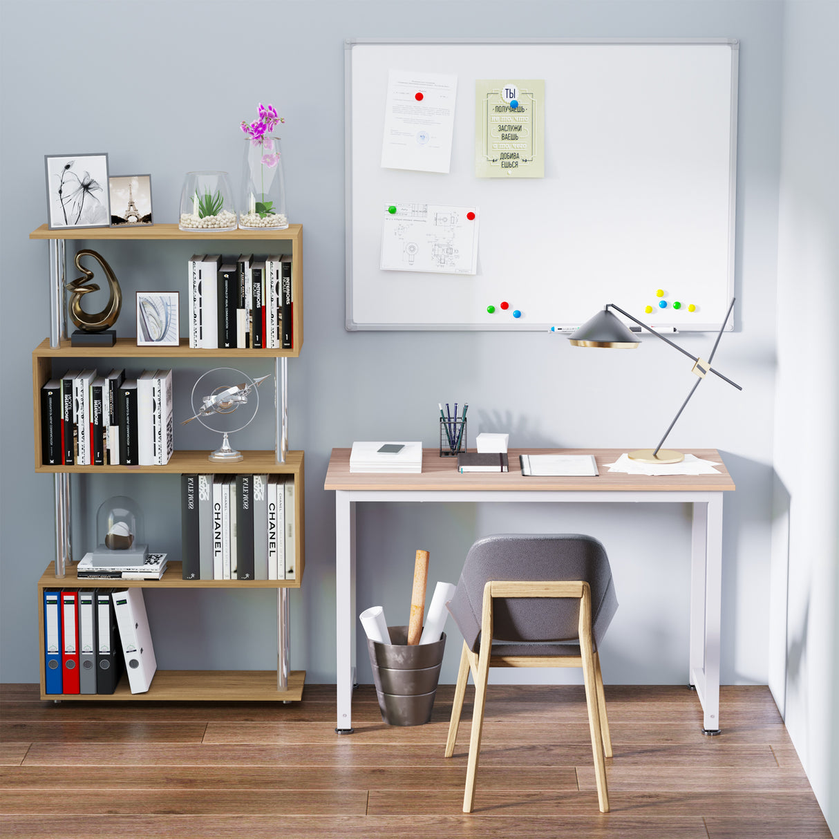 easycomfort easycomfort tavolo scrivania in legno mdf color rovere e gambe in metallo bianco ean 8054111849838