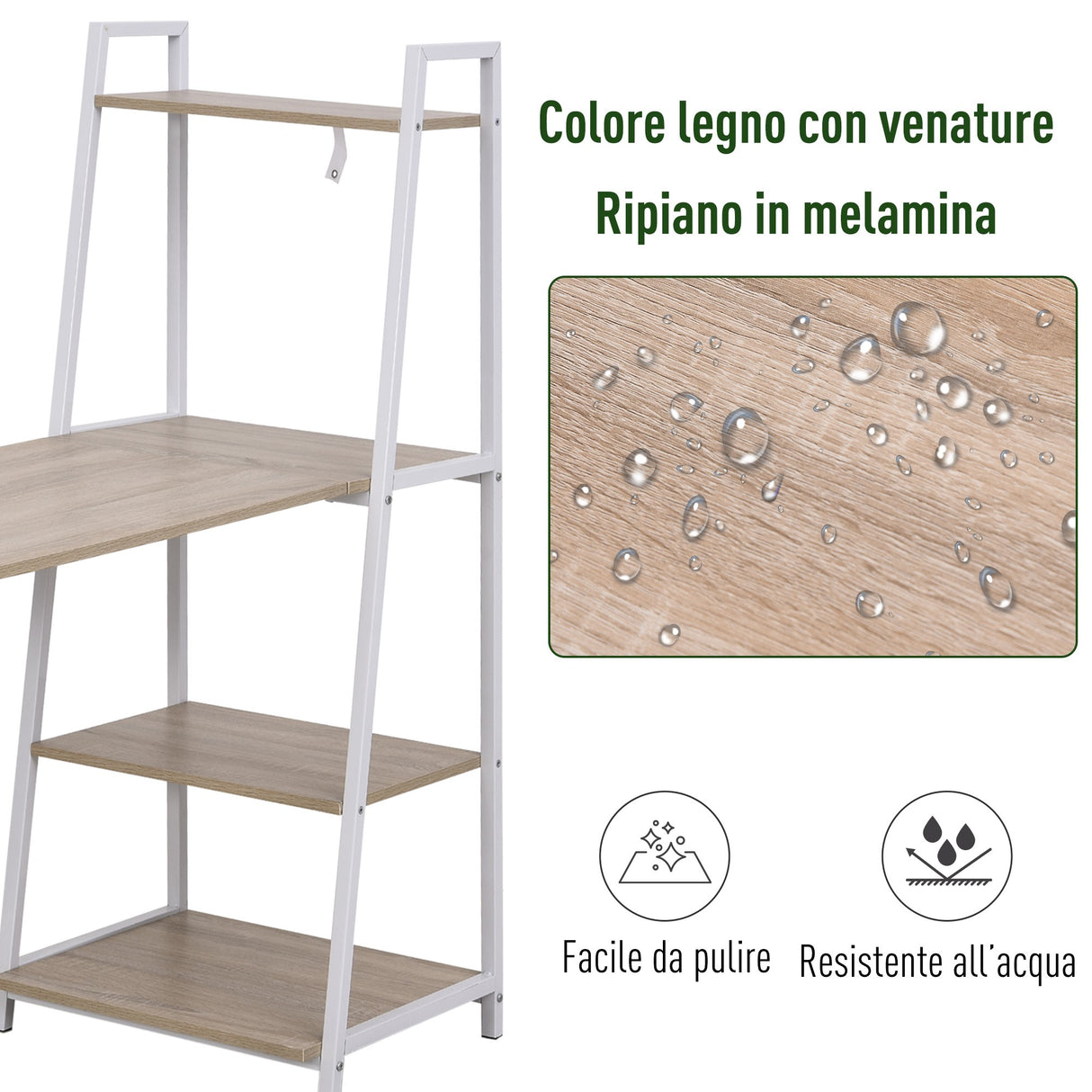 easycomfort easycomfort scrivania pieghevole con libreria salvaspazio in metallo bianco e legno mdf color rovere 106x48x128cm ean 8054144138176