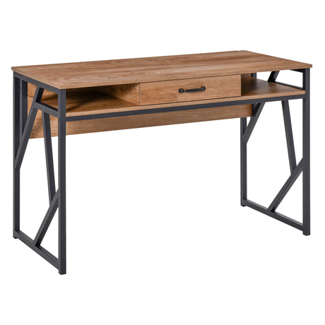 easycomfort easycomfort scrivania in metallo e mdf stile industriale con mensole e cassetto 120x60x76cm nero marrone