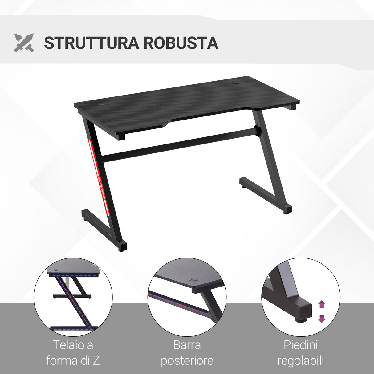 easycomfort easycomfort scrivania gaming moderna per camera o ufficio con 2 fori passacavi 120x60x73cm nero