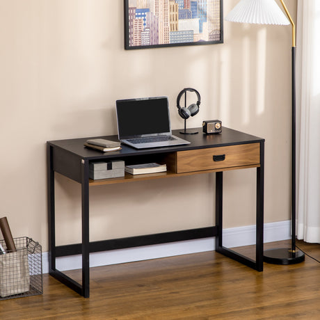 easycomfort easycomfort scrivania per camera e ufficio con cassetto stile industriale 110x50x76cm noce e nero