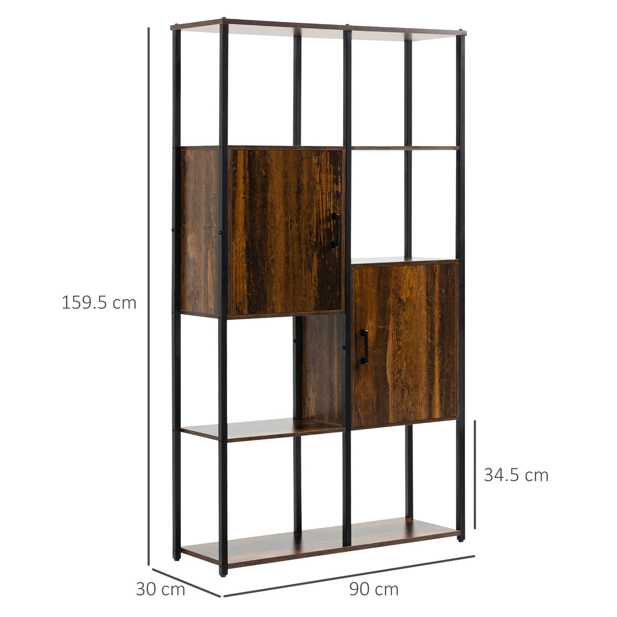 easycomfort easycomfort libreria stile industriale con 4 ripiani e 2 armadietti 90x30x159 5cm nero e marrone