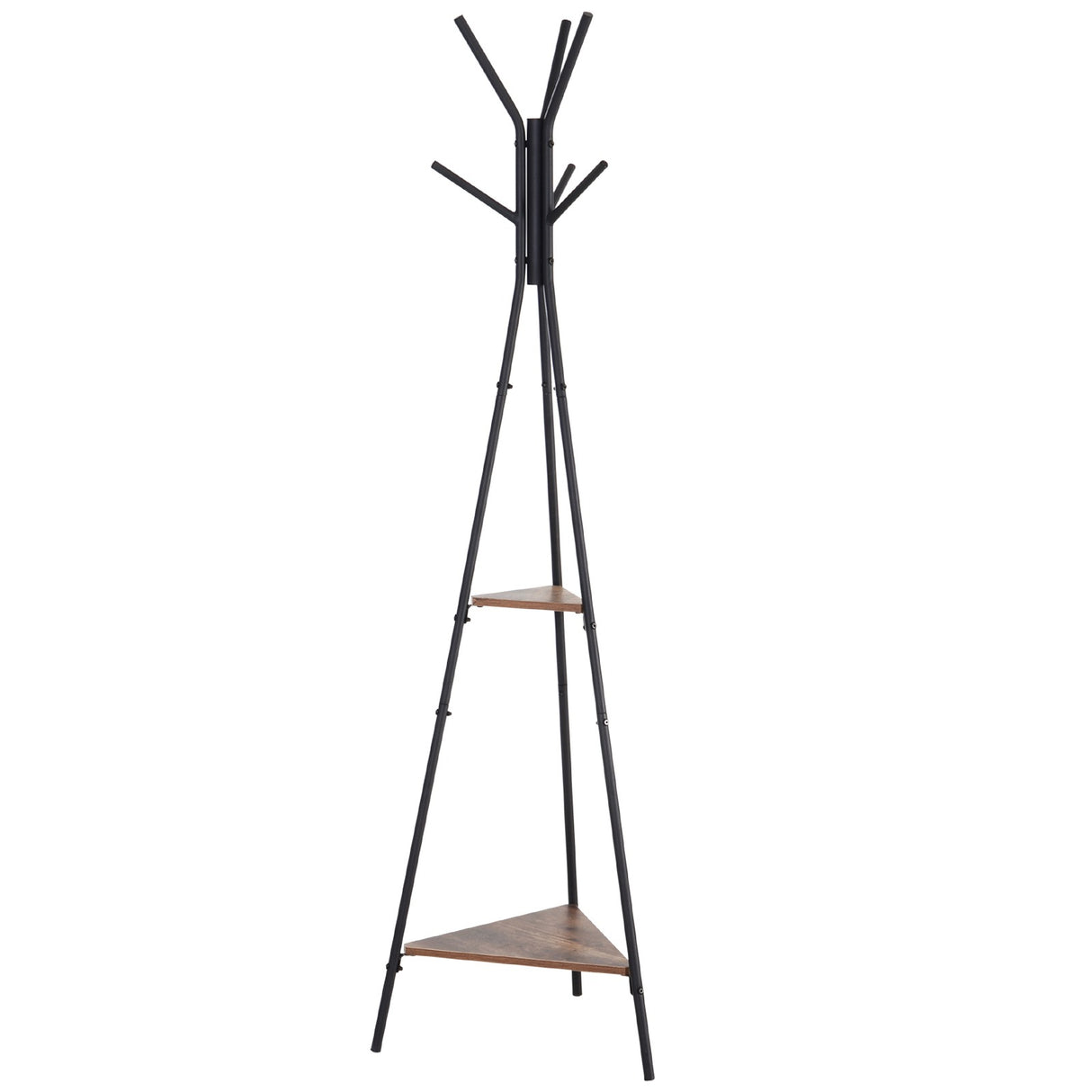 easycomfort easycomfort appendiabiti ad albero con 2 ripiani nero e marrone in metallo e legno ean 8054111843195