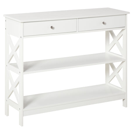 easycomfort easycomfort tavolo consolle con 2 cassetti e 2 mensole mobile da ingresso e soggiorno in mdf 100x30 5x80cm bianco ean 8054144133713