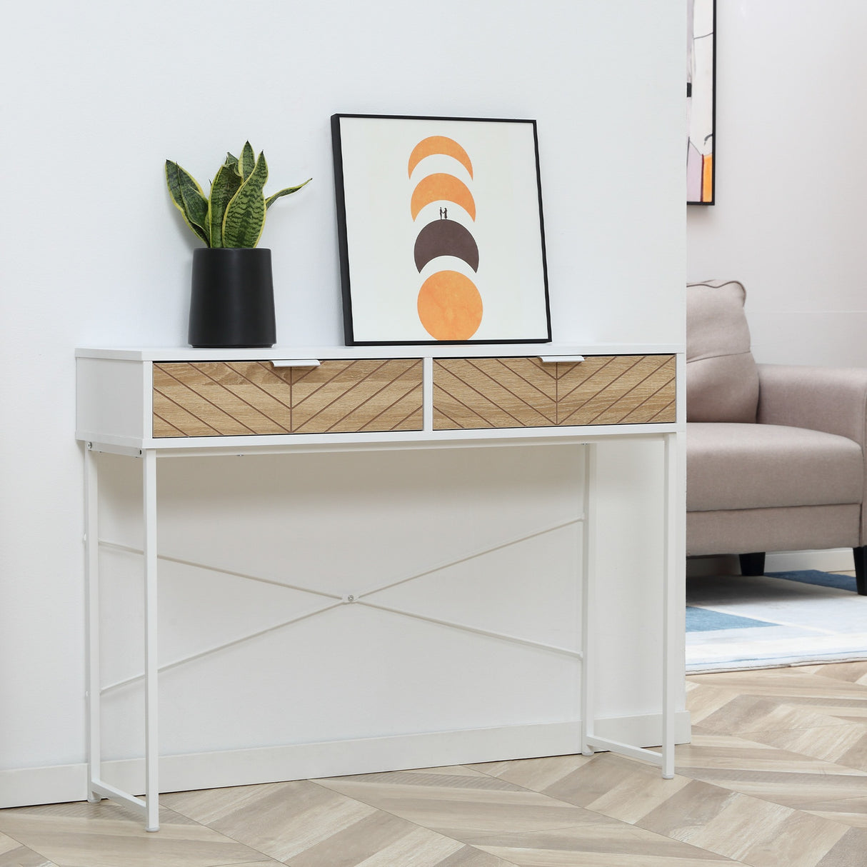 easycomfort easycomfort consolle moderna per ingresso e soggiorno con 2 cassetti in metallo 100x30x75cm bianco