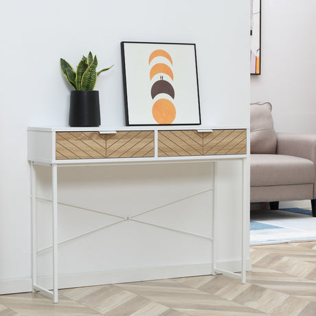 easycomfort easycomfort consolle moderna per ingresso e soggiorno con 2 cassetti in metallo 100x30x75cm bianco
