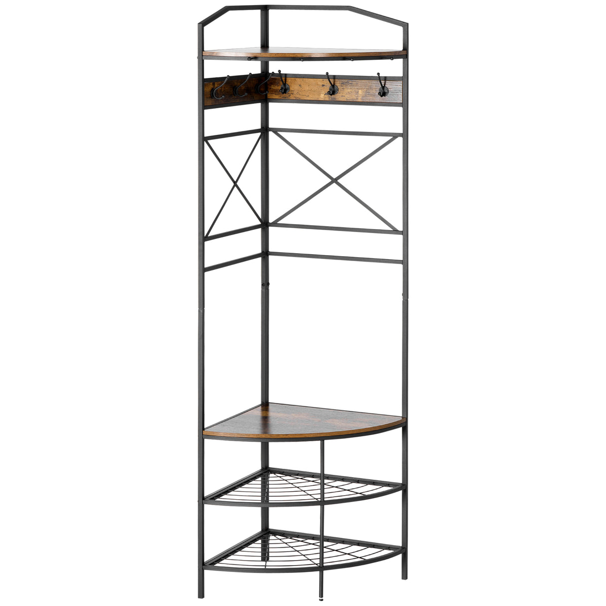 easycomfort easycomfort appendiabiti da terra angolare con panca e scarpiera in stile industriale 50x50x183cm marrone