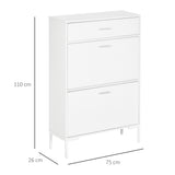 easycomfort easycomfort mobile scarpiera moderno per 12 paia di scarpe con 2 ante a ribalta e cassetto 76x26x110 cm bianco
