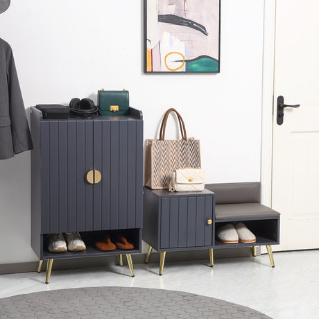 easycomfort easycomfort mobile scarpiera da ingresso con seduta imbottita e armadietto per 4 paia di scarpe 80x33x49cm grigio