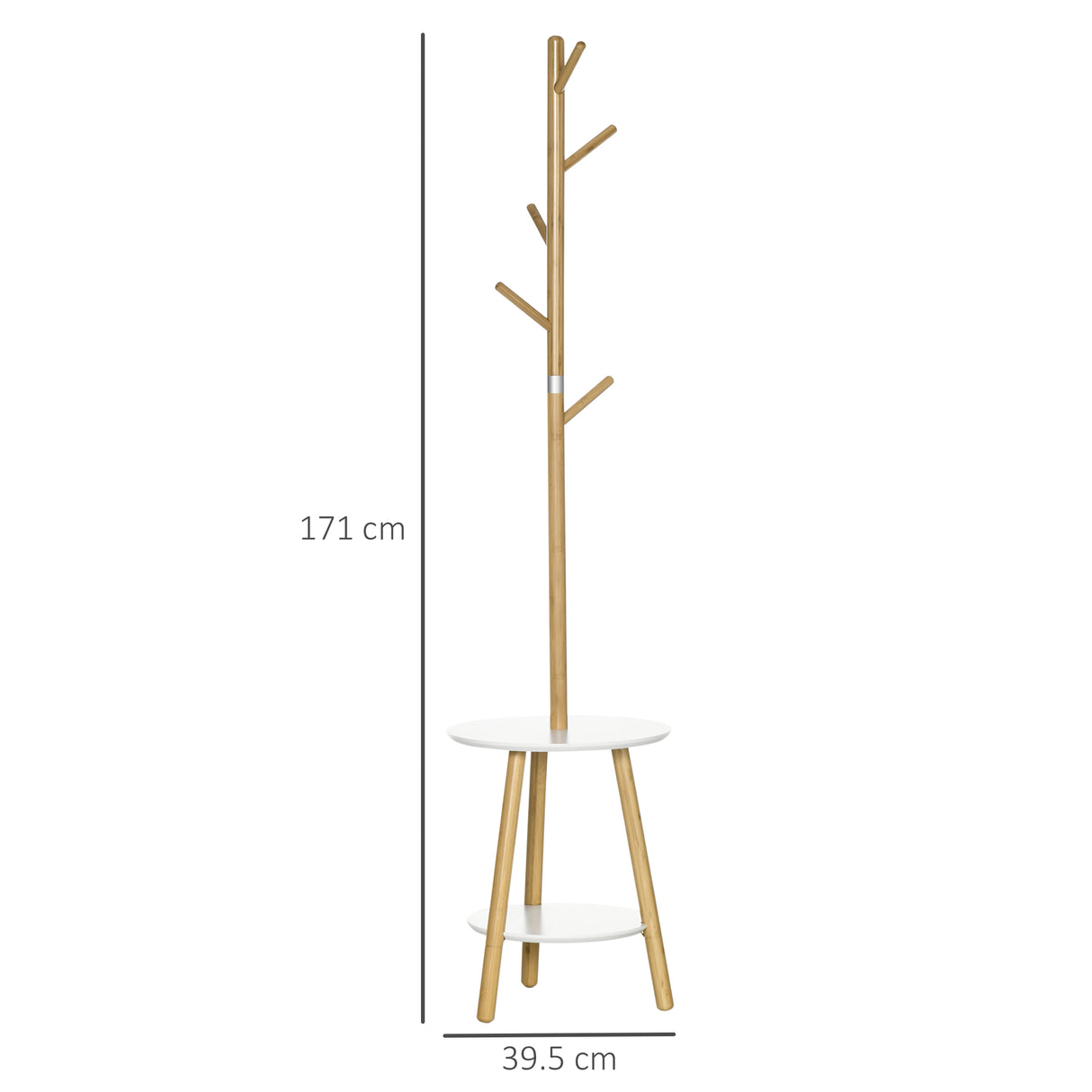 easycomfort easycomfort appendiabiti da terra per ingresso in mdf e alluminio con 5 ganci in bambu e tavolino rotondo 39 5x39 5x171 cm
