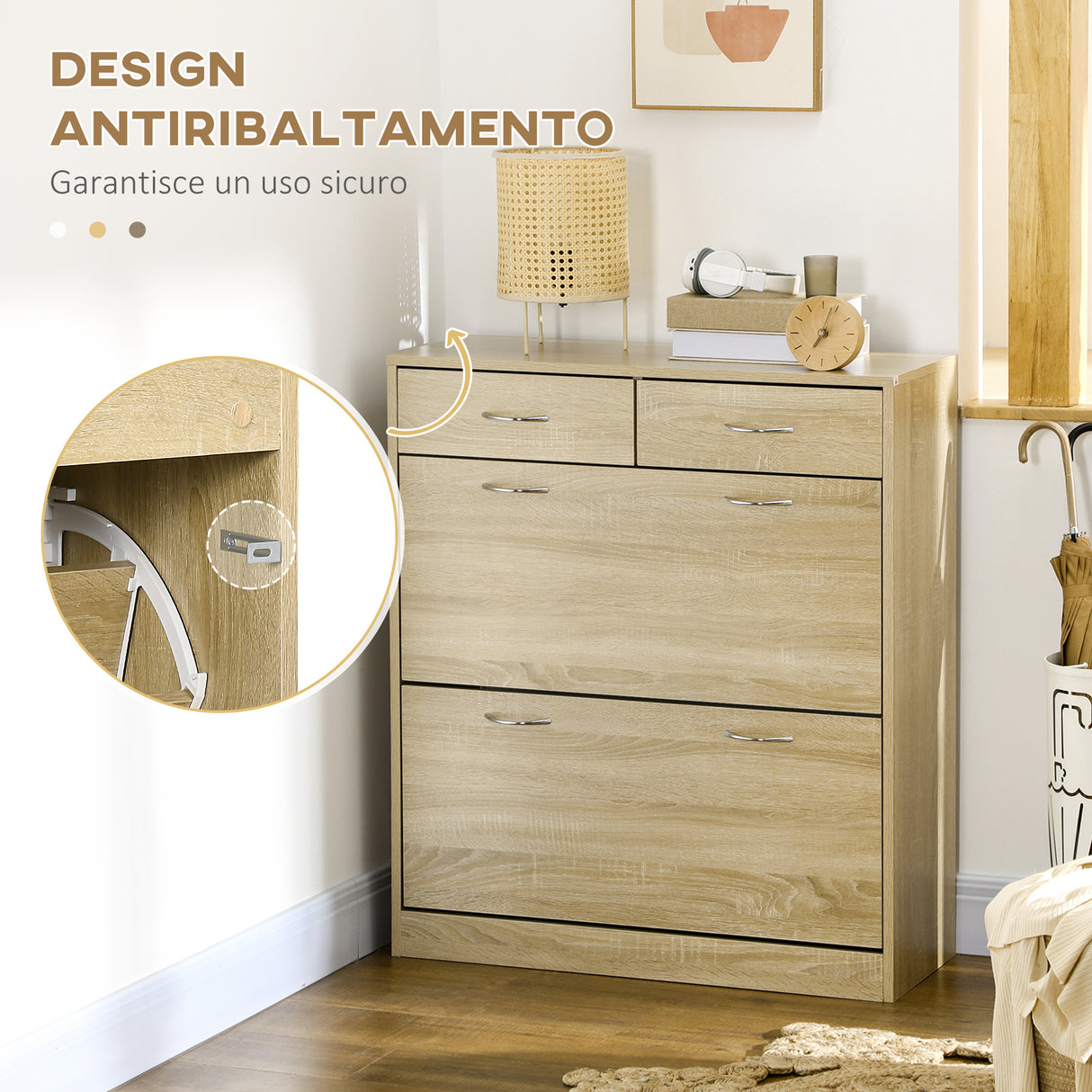 easycomfort easycomfort mobile scarpiera in truciolato con 2 ripiani interni regolabili e 2 cassetti 80x30x91 5 cm
