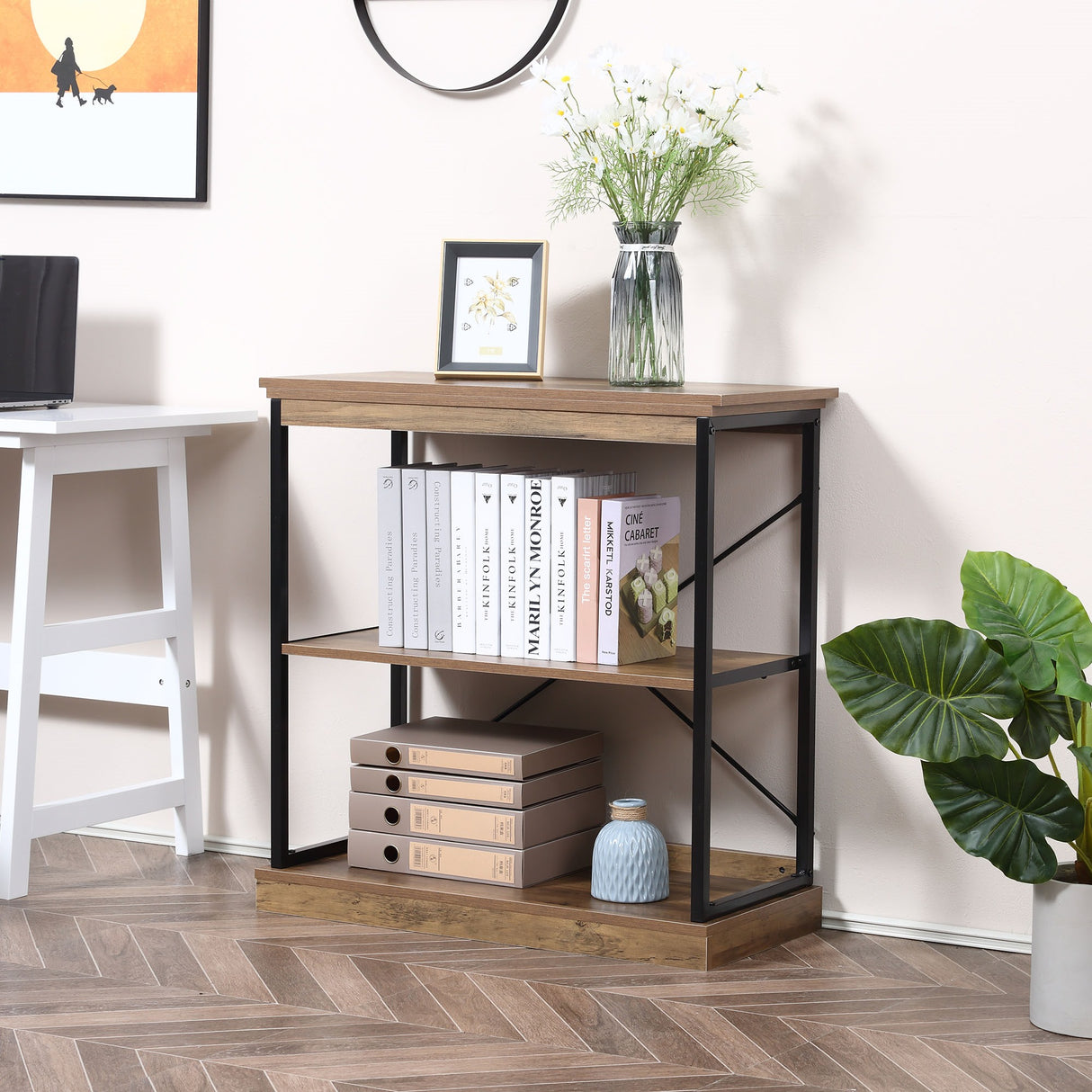 easycomfort easycomfort scaffale libreria in stile industriale mobile multiuso in legno marrone e metallo nero 80x36x81 3cm