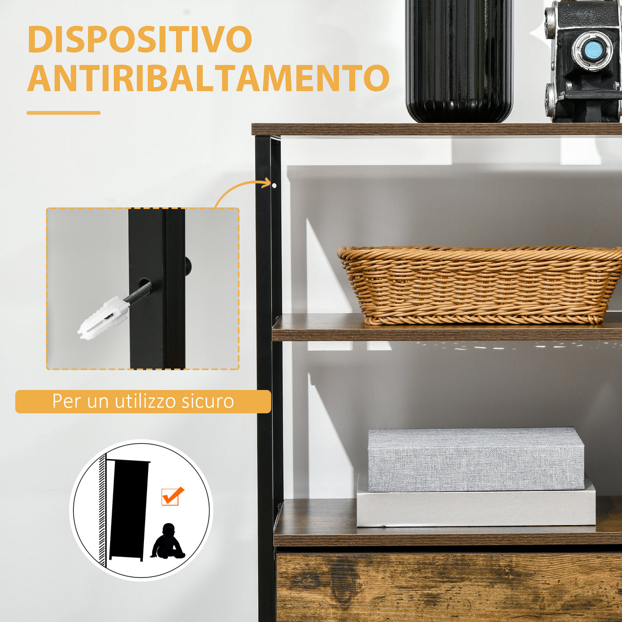 easycomfort easycomfort cassettiera in stile industriale con 4 cassetti in tessuto pieghevole e 2 ripiani aperti 84x30x71 5 cm marrone