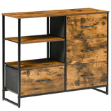 easycomfort easycomfort cassettiera in stile industriale con 4 cassetti in tessuto pieghevole e 2 ripiani aperti 84x30x71 5 cm marrone