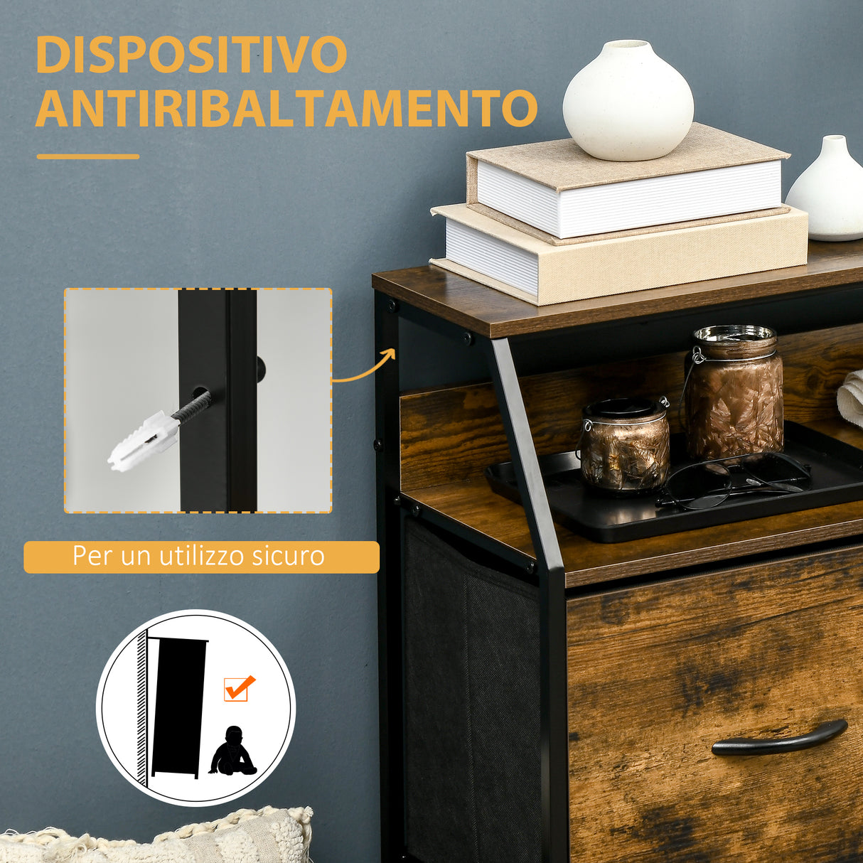easycomfort easycomfort mobile cassettiera con 5 cassetti in tessuto pieghevoli stile industriale 83 5x29x87cm marrone