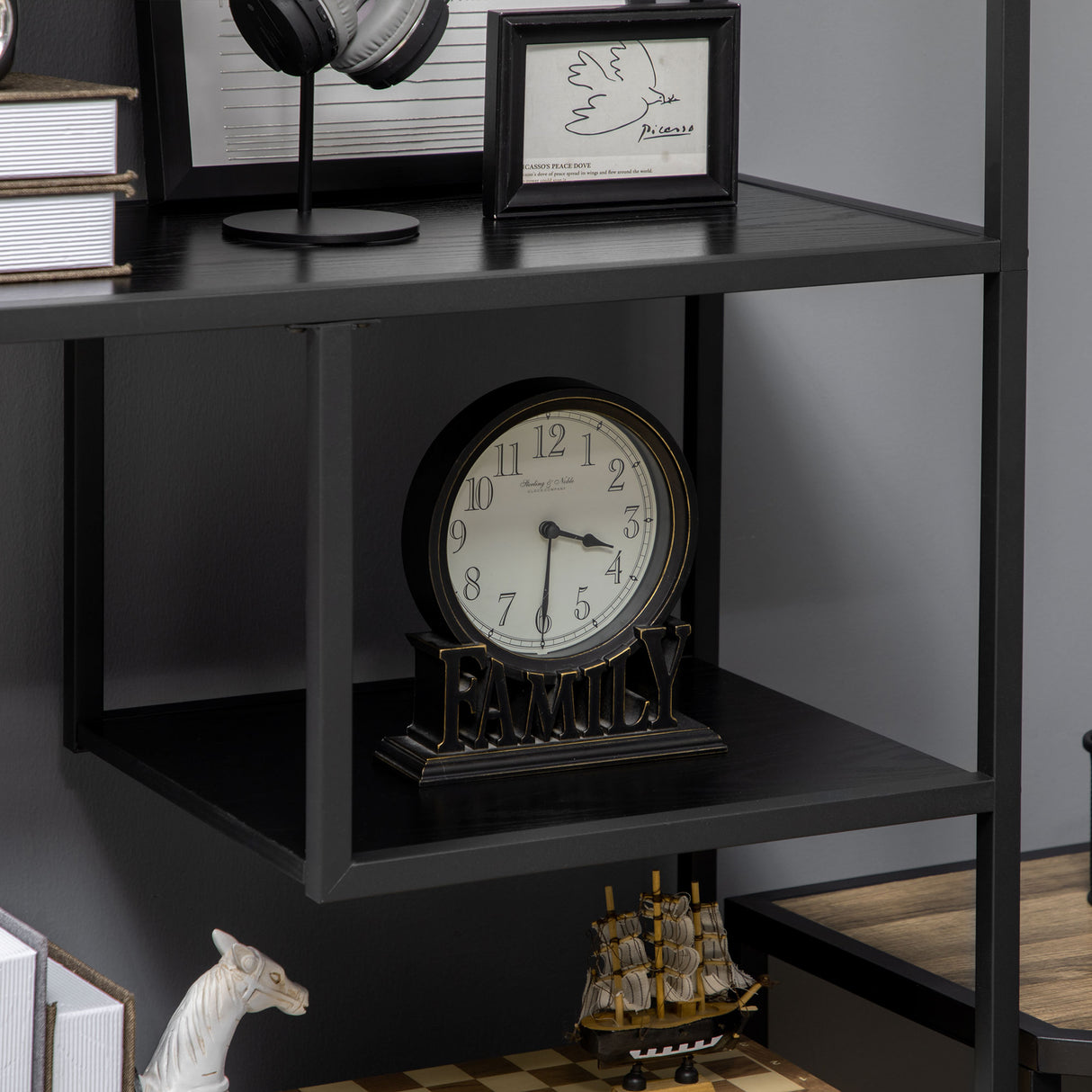 easycomfort easycomfort mobile libreria a 7 livelli in truciolato e acciaio per soggiorno camera da letto e ufficio 83x34x180 cm nero