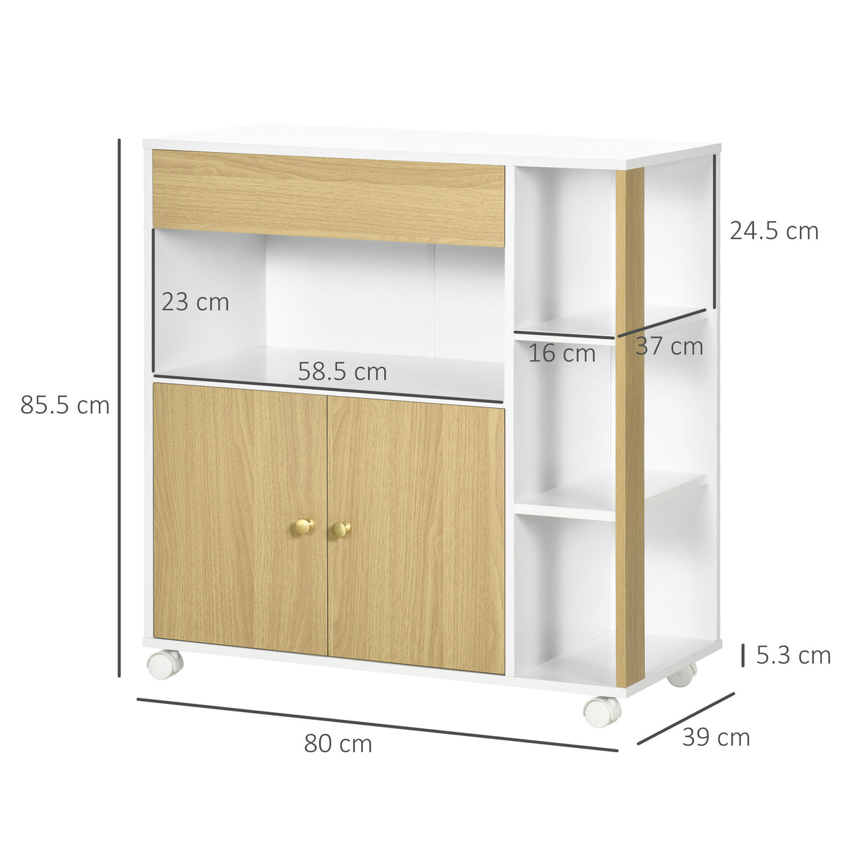 easycomfort easycomfort carrello da cucina in truciolato con 4 ripiani aperti un cassetto e un armadietto a 2 ante 80x39x85 5 cm