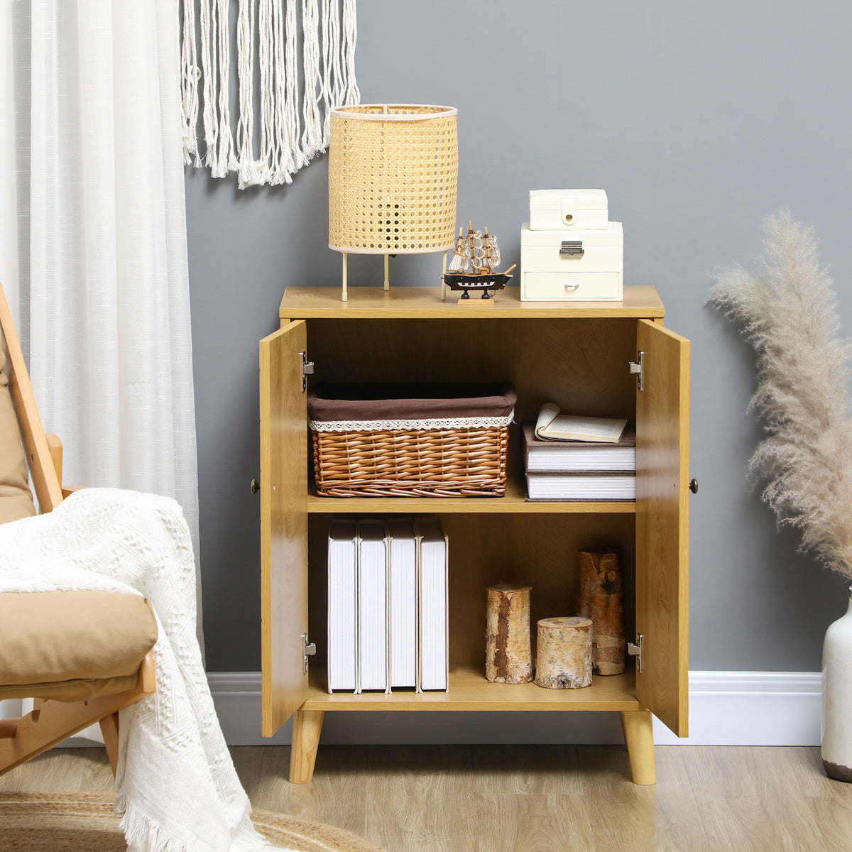 easycomfort easycomfort mobile multiuso stile vintage in legno con due ripiani interni 60x30x76cm