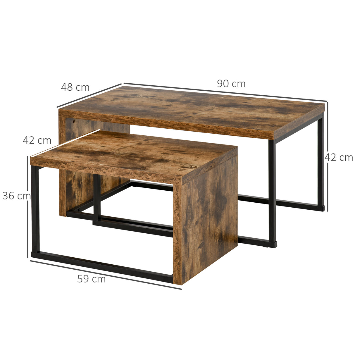 easycomfort easycomfort set di 2 tavolini da salotto impilabili e salvaspazio in stile industriale legno mdf e metallo marrone e nero