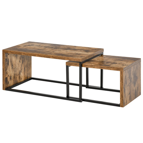 easycomfort easycomfort set di 2 tavolini da salotto impilabili e salvaspazio in stile industriale legno mdf e metallo marrone e nero