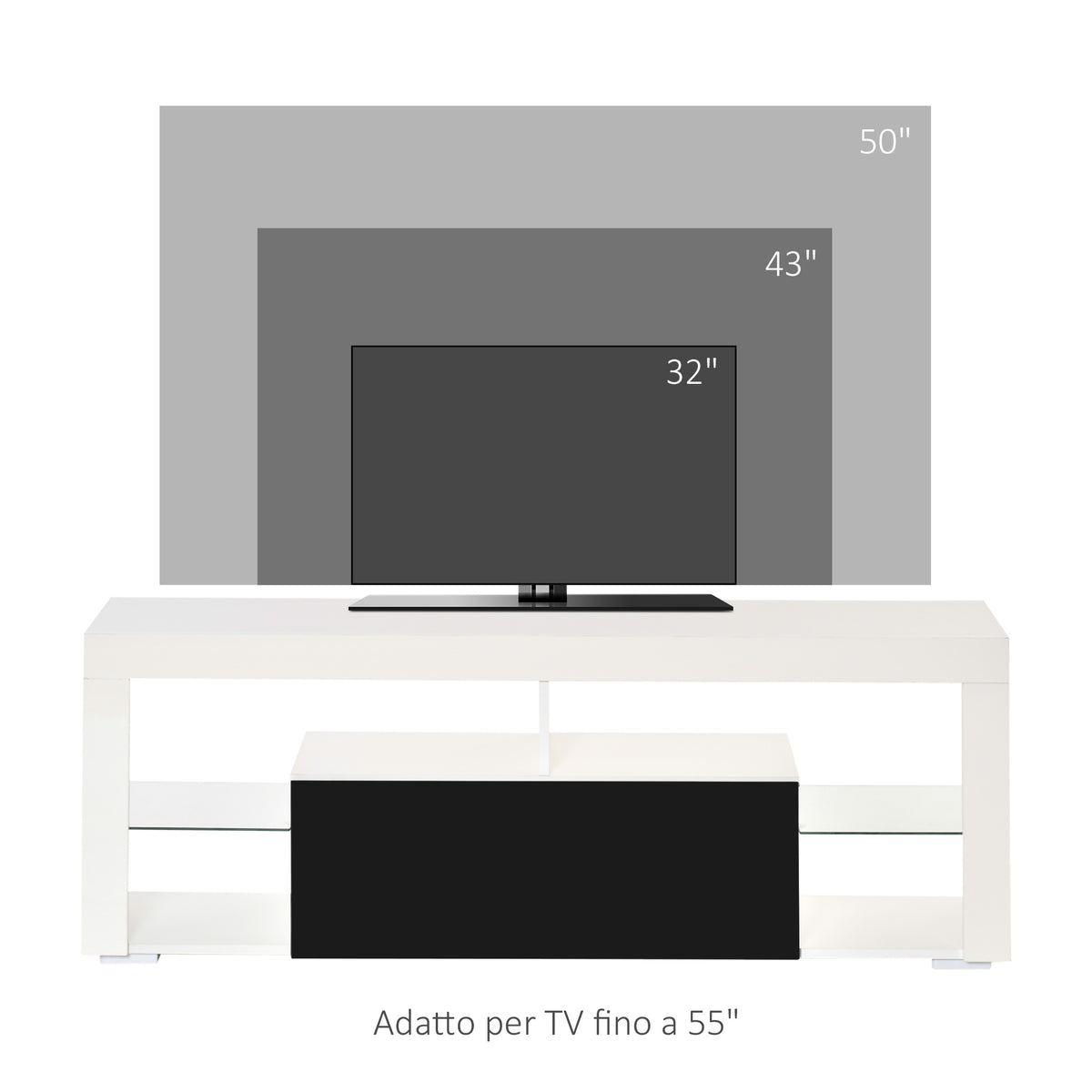 easycomfort easycomfort mobile porta tv con luci a led di 20 colori e telecomando per televisioni fino 55 bianco