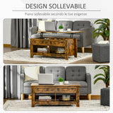 easycomfort easycomfort tavolino da salotto in stile industriale con vano contenitore e piano sollevabile in legno marrone rustico