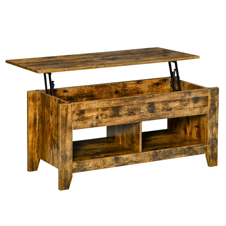 easycomfort easycomfort tavolino da salotto in stile industriale con vano contenitore e piano sollevabile in legno marrone rustico