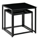 easycomfort easycomfort set 2 tavolini da salotto quadrati moderni in acciaio e vetro temperato nero