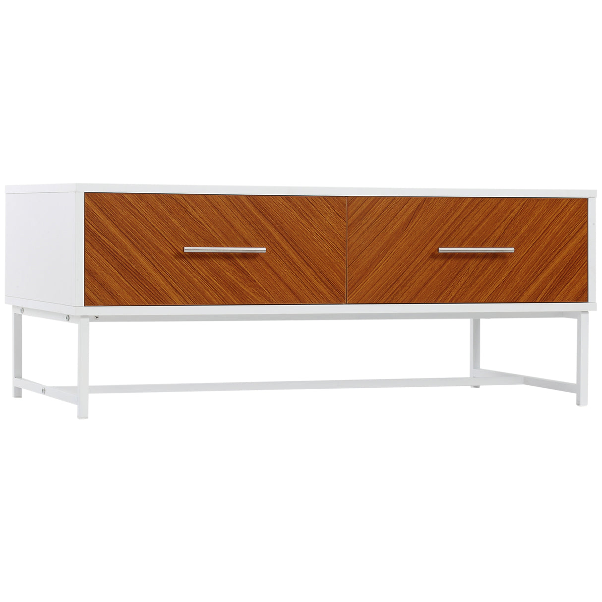 easycomfort easycomfort tavolino da caffe con 2 cassetti e vano aperto in legno e metallo 100x50x40cm bianco e marrone