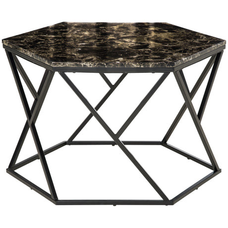 easycomfort easycomfort tavolino da salotto moderno con piano effetto marmo e struttura in mdf e acciaio 81x70x51 2 cm nero