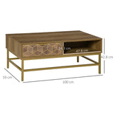 easycomfort easycomfort tavolino da salotto rettangolare con cassetto e 2 ripiani aperti 100x59x42 8cm